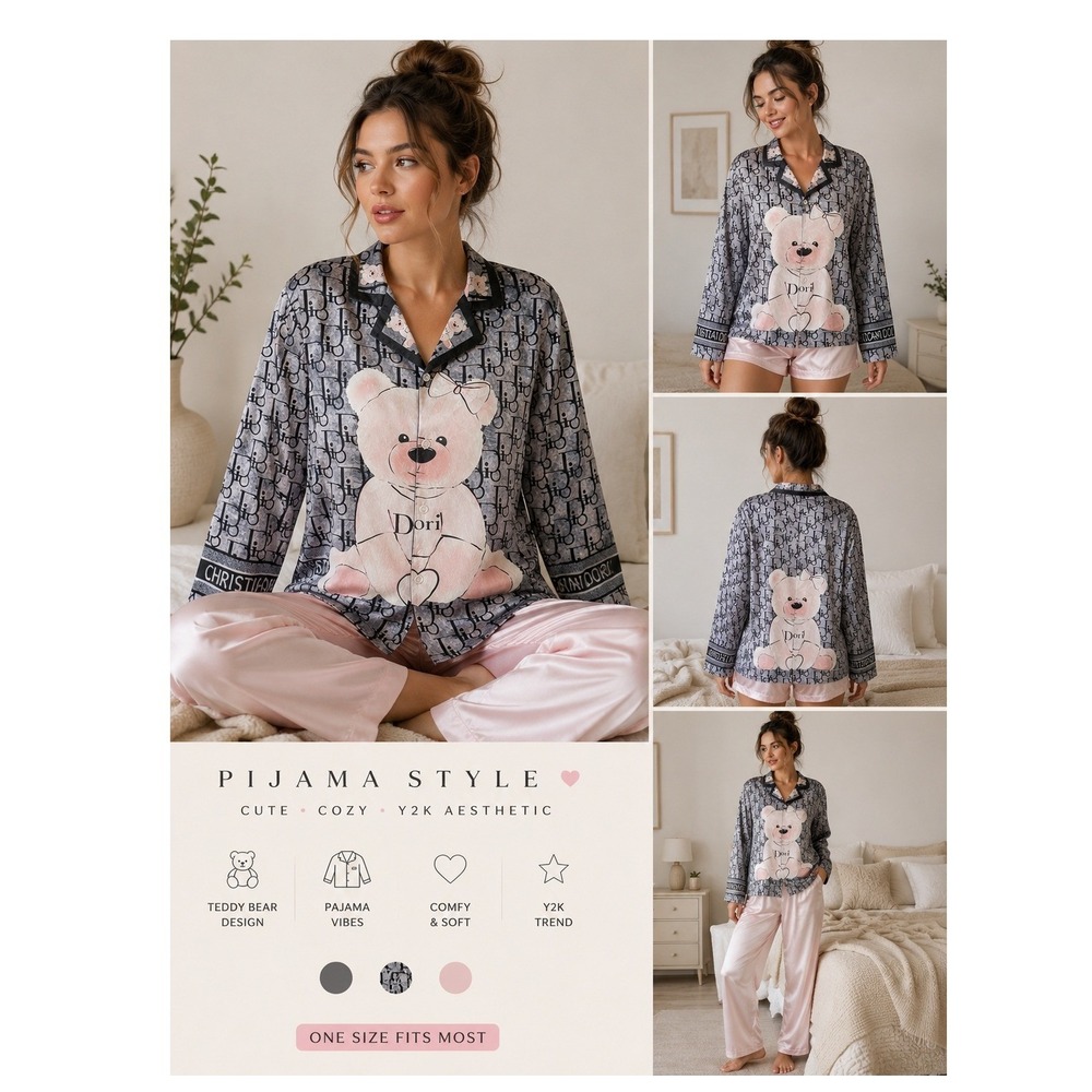 Sarah HT One Size Teddy Bear Pajama Shirt ONLY Button Up Y2K Kawaii Sleepwear
